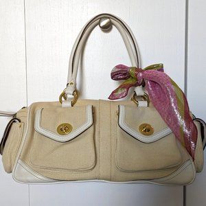 Coach Cream Canvas with White Leather Trim Pocket Satchel - Style 1875